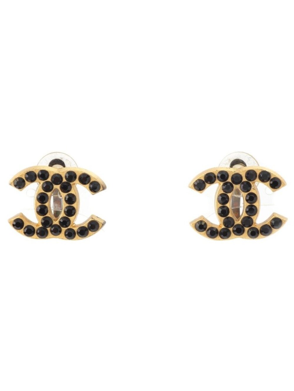 Chanel 01A Rhinestone CC Logo Earrings Black